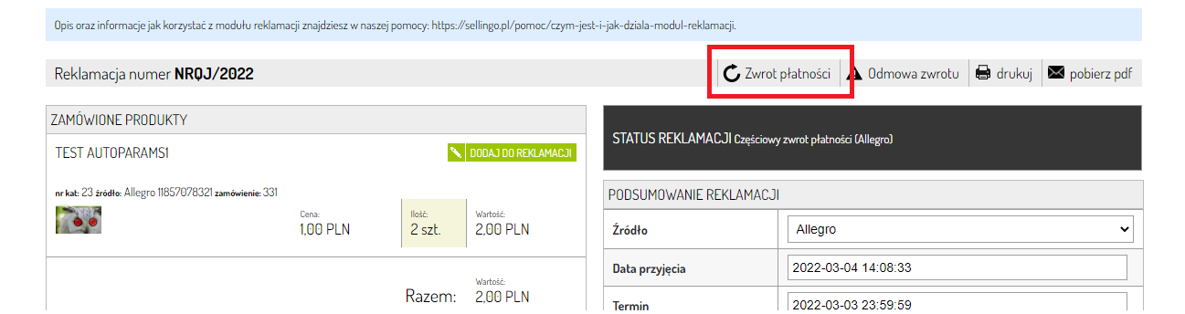Rozwiązania w Sellasist - zwroty Allegro