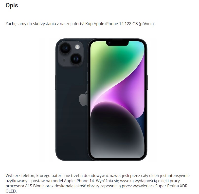 Opis produktu wygenerowany w Sellasist w ofercie Allegro.