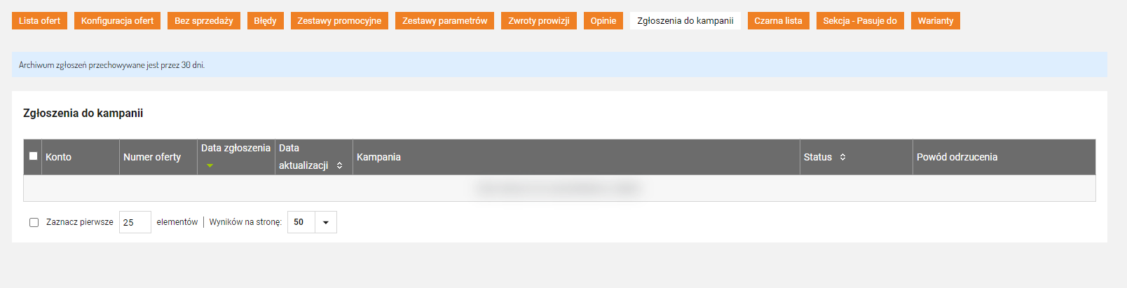 Status zgłoszenia sprawdzisz w karcie “Zgłoszenia do kampanii”.