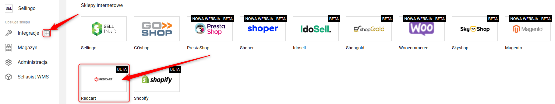 Dodanie konta Redcart: