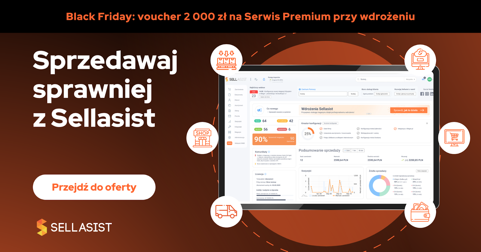 Sellasist to coś więcej niż integrator. To centralny układ nerwowy Twojego e-commerce, który łączy sklepy internetowe, konta na marketplace’ach (Allegro, Amazon, eBay i inne) oraz hurtownie w jeden panel.